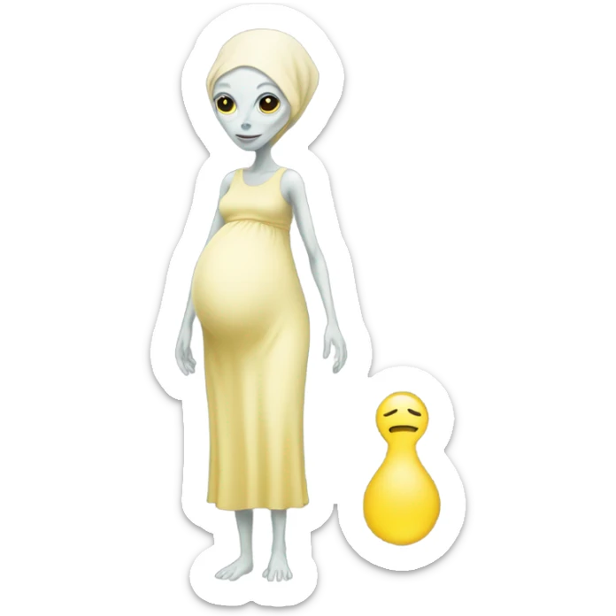 Pregnant white alien woman, full body in jellow  dress sticker