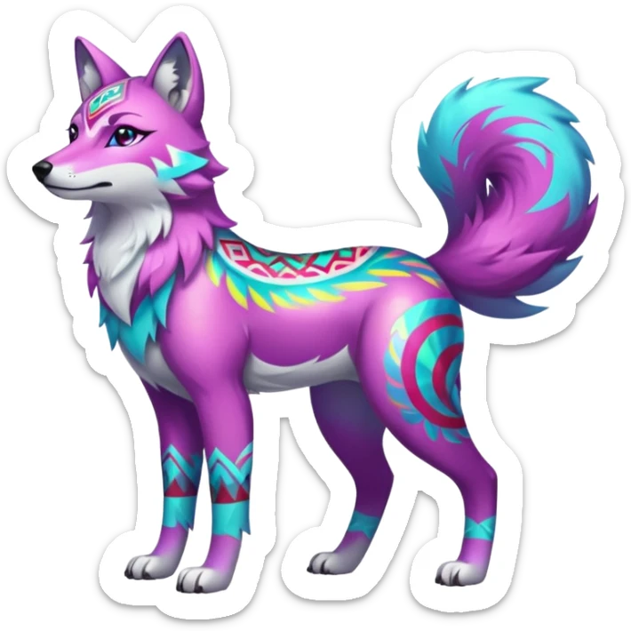 Colorful Shiny Fionbri-Falvie-sparkle-wolf-sona with tribal markings full body sticker