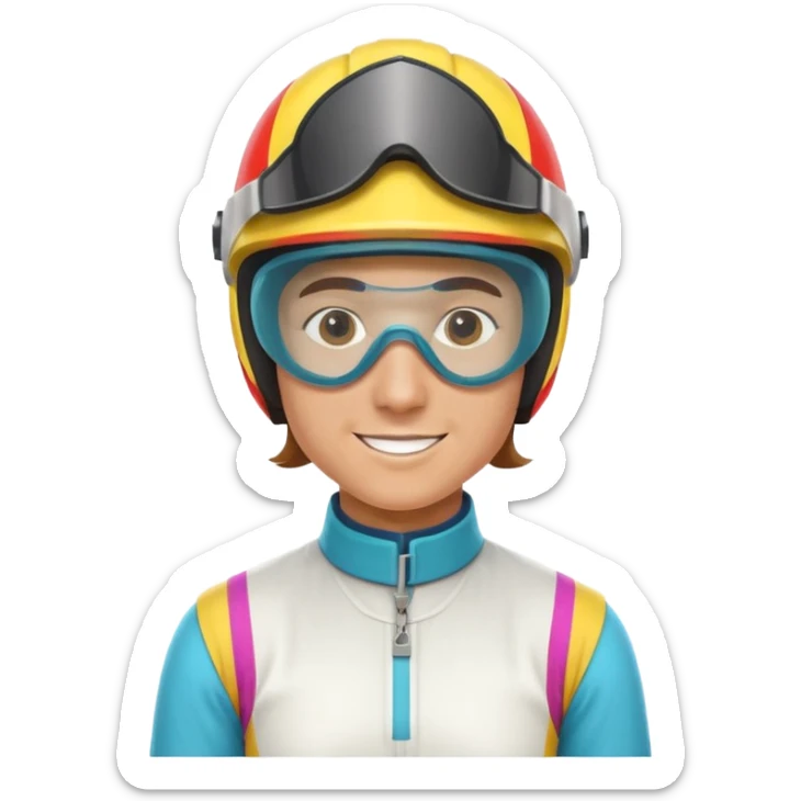 horse race jockey portrait, head and shoulders only, wearing colorful racing helmet and goggles, sporty uniform collar, confident smile, 3D cartoon, mobile game icon style, clean background, no text, no watermark
 sticker