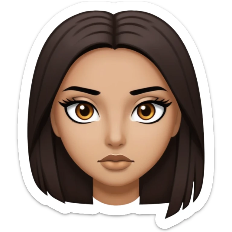 pretty long hair straight dark brown hair baddie with black eyeliner and brown eyes sticker