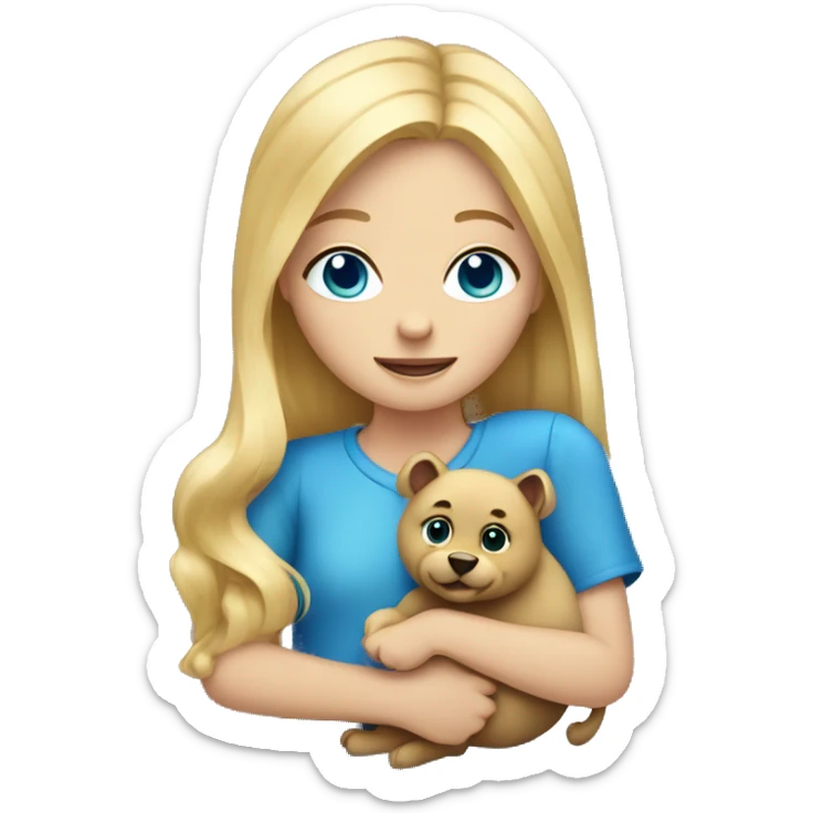 Blonde hair blue eyed girl holding an animal sticker