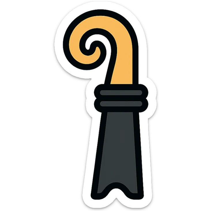 Cantonal flag of Basel-Stadt, black bishop's crozier on white background, simple and iconic, no text, flat style sticker