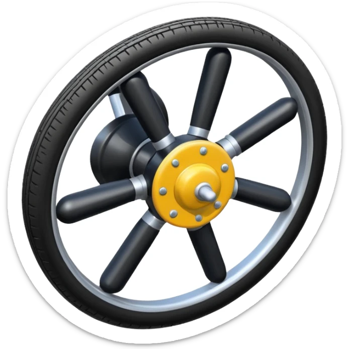 he aircraft's landing gear is one inflated, plump wheel with a strut, black in color, cartoon-style sticker