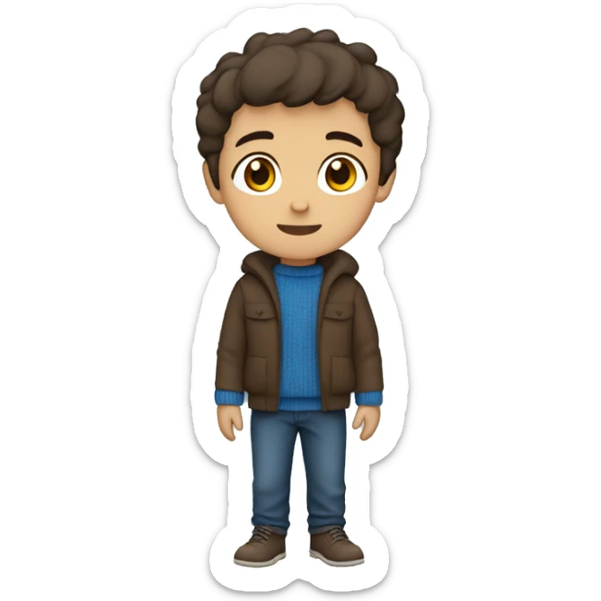 winter, christmas, hispanic, short brown hair, boy, brown eyes, child, full body, blue sweater sticker