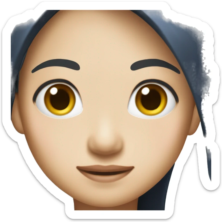 Asian girl with long black straight hair, silver earrings, and a navy tank top ios  emoji sticker