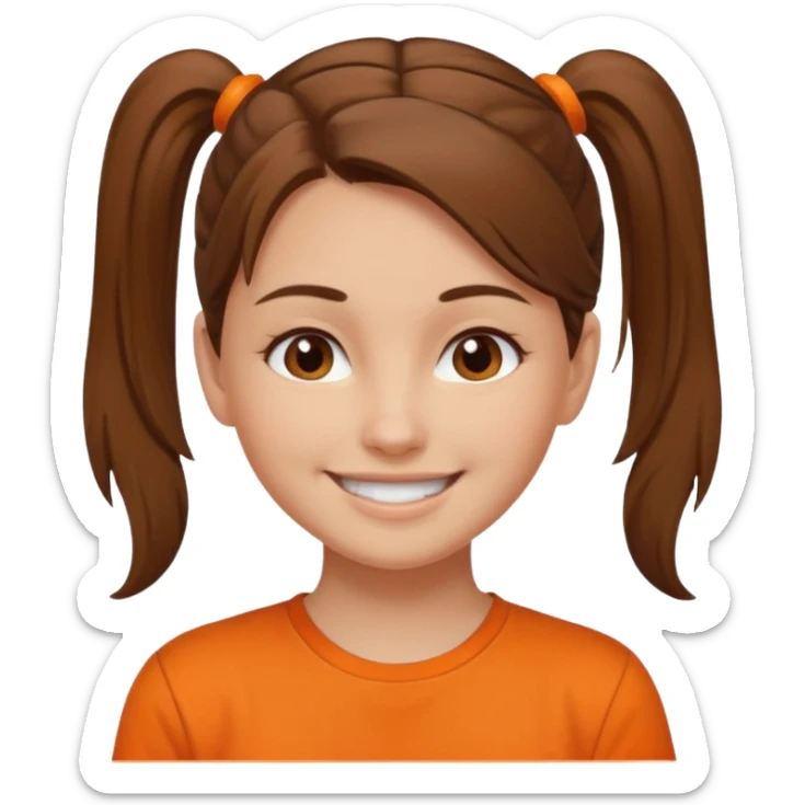 brown hair girl with ponytail and orange shirt older sticker