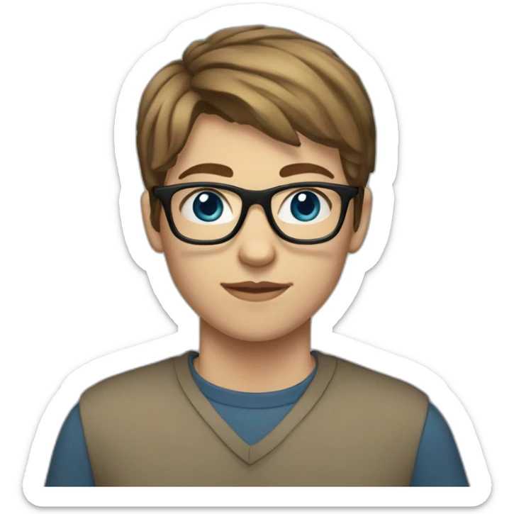 Teenager with brown short hair , transparent glasses, blue eyes sticker