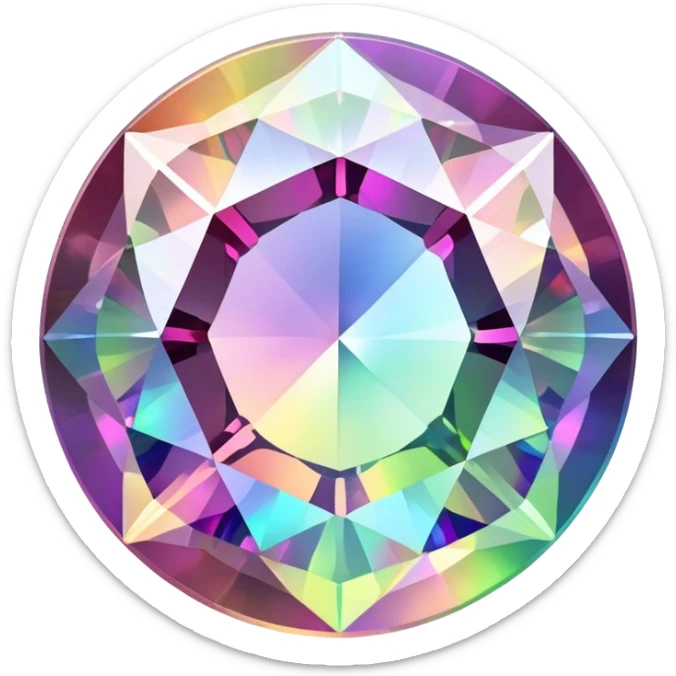 Round cut holographic mystic quartz gemstone with rainbow iridescence and sparkling facets sticker