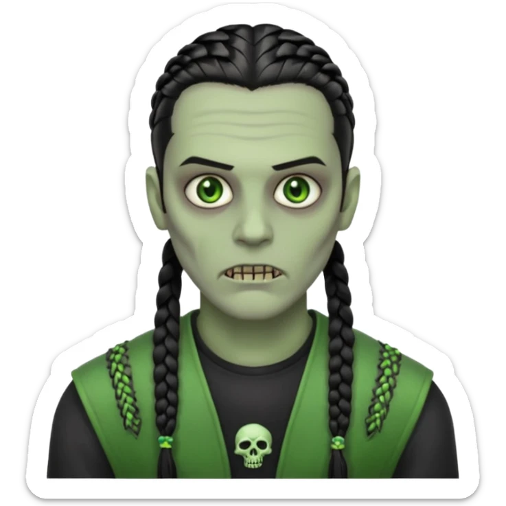Cornrows black hair color, men zombie and green eye color, with dark zombie clothes sticker