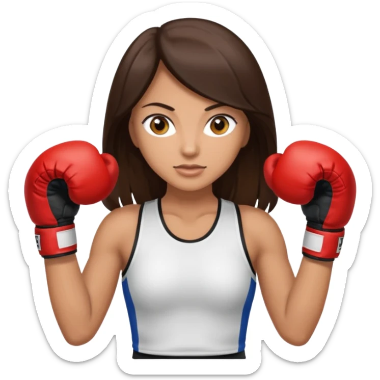 An woman with long dark brown hair light brown eyes in boxing gloves sticker