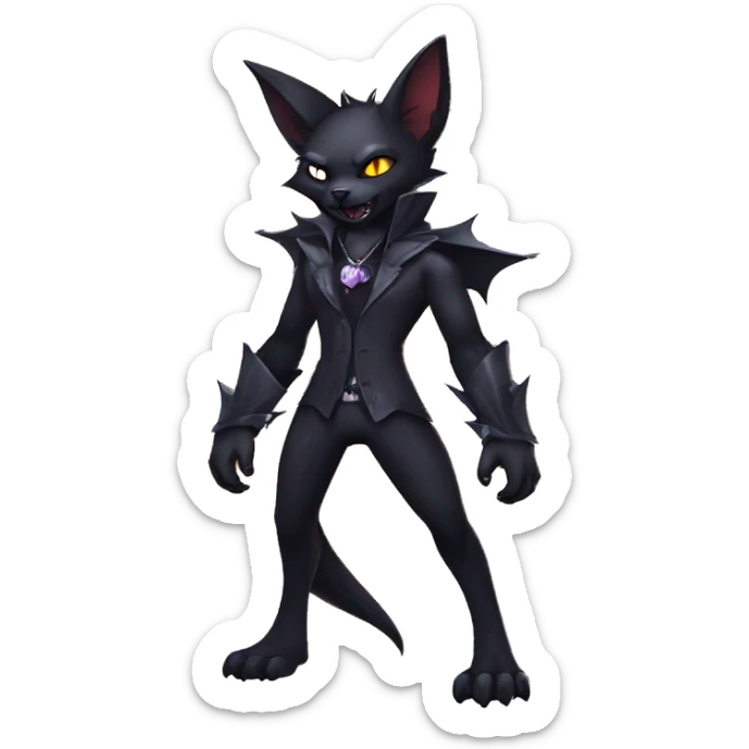  cool edgy anthro dark-shadow-themed animal vampiric bat-cat-hybrid Fakemon  with a collar full body sticker