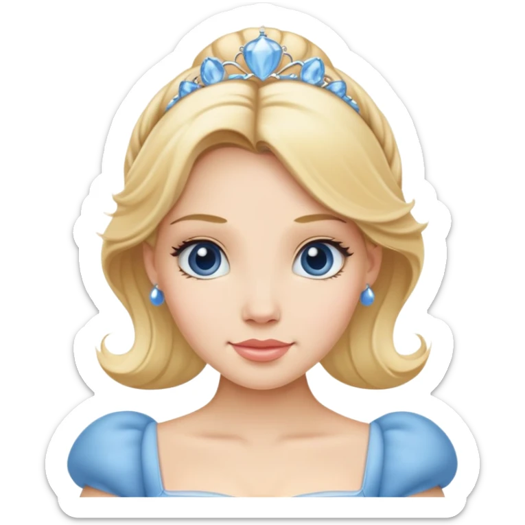 minimal Cinderella with blue dress and blonde hair, extremely simple sticker