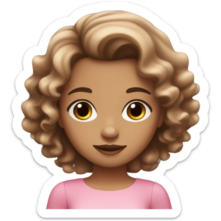 girl with wavy hair, eyes and hair brown and a pink dress coquette sticker