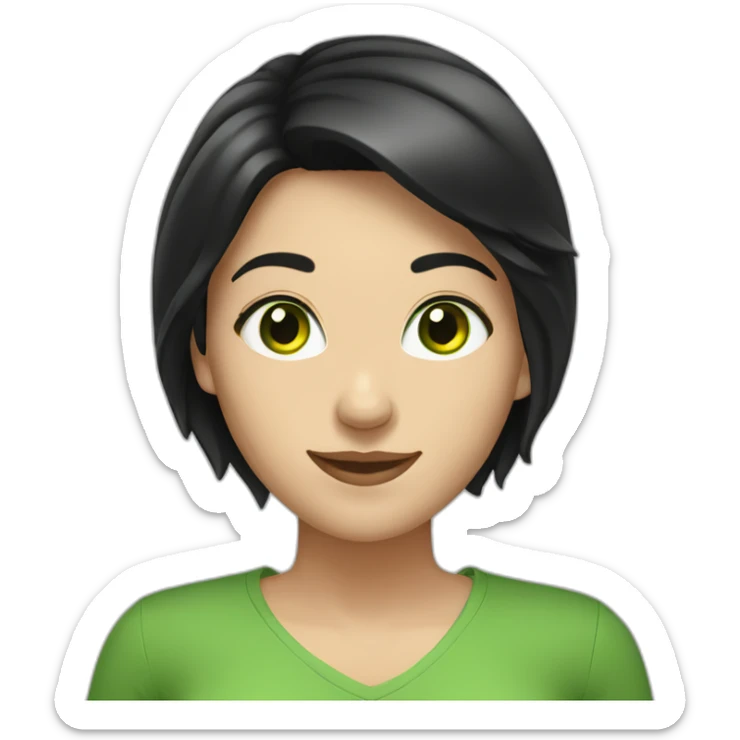 Caucasian woman with black hair and green eyes cheerful sticker