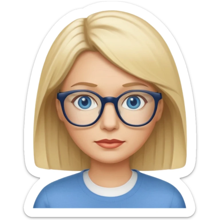 white woman about 50 blonde bobbed hair blue eyes glasses sticker