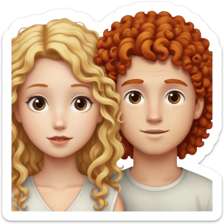 blonde straight hair girl and a redhead curly hair boy sticker