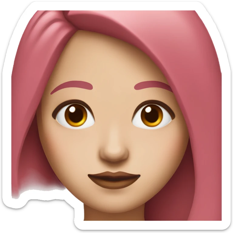 Woman with a white skin that has Long Dark red hair and brown eyes with an eyeliner and lashes coding on a pink macbook sticker