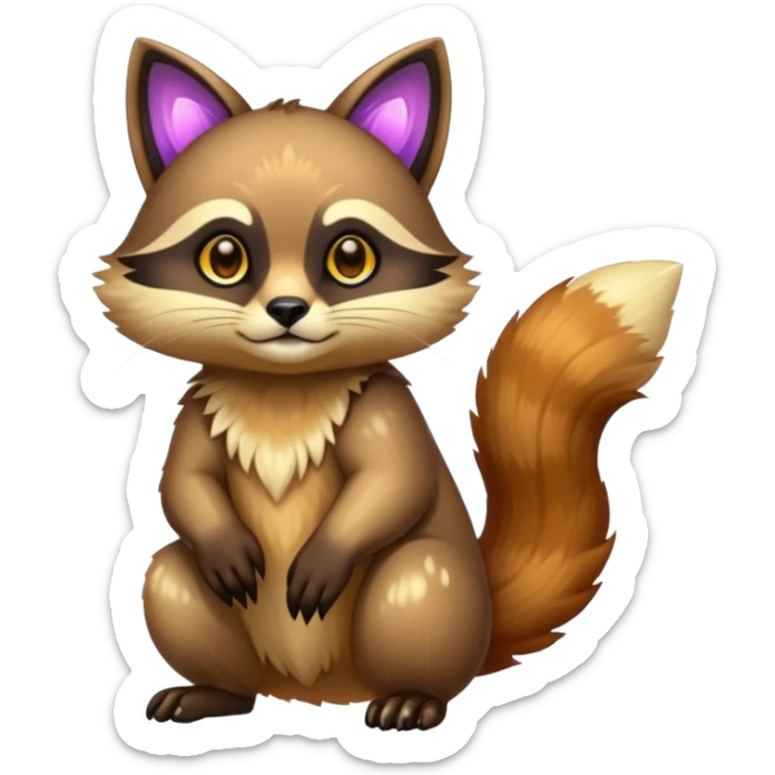 Neon exotic shiny sparkly colorful fantasy-Cacomistle-tanuki-oncilla-caracal-animal-hybrid (full body) sticker
