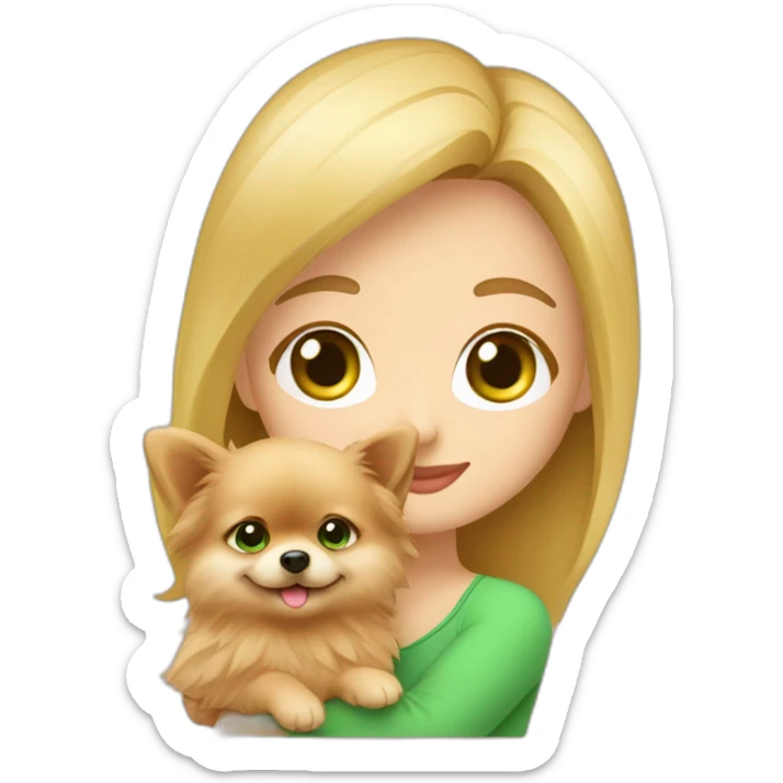 light-haired-girl-with-green-eyes,-hugs-her-pomeranian-dog,-red Download emoji sticker