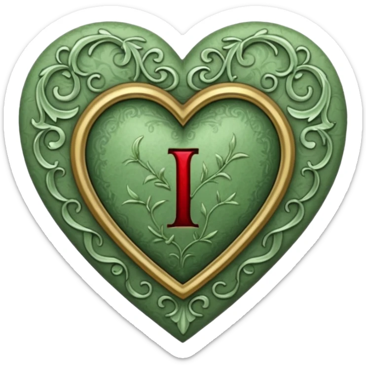 Can you make a sage green heart with a gothic design. In the middle of the heart the letter I sticker