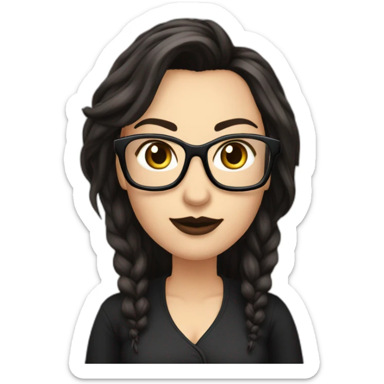 Sexy-Caucasian-Mum-woman-goth-long-brown-hair-dark-brown-eyes-standing-wearing-glasses-plus-size-upturned-nose sticker