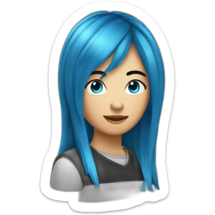 Adolescente avec de yeux vairons bleu et noir avec des cheveux mi-long bleu sticker