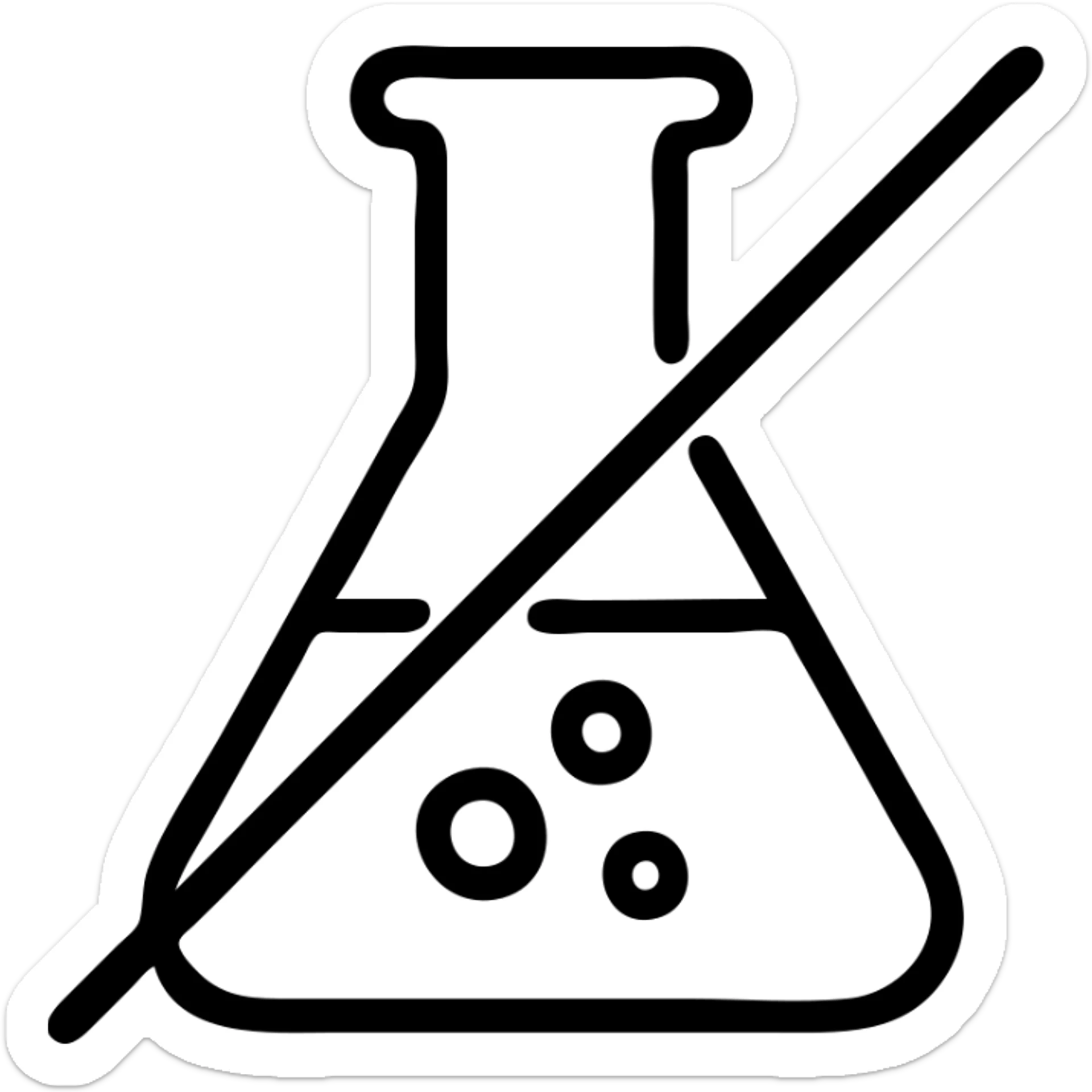 simple black line icon representing 'sans conservateur', crossed chemical symbol, no text sticker