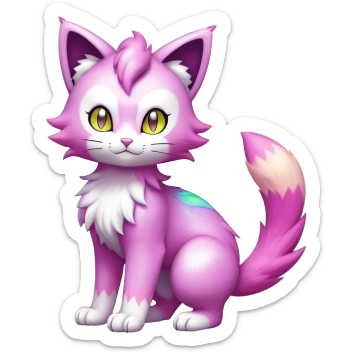 Shiny Colorful Liepard-Skitty-Delcatty-Pokémon-Fakémon-hybrid-creature (full body) sticker
