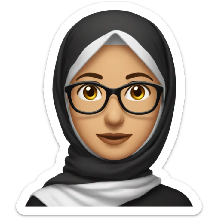  head shot of Middle Eastern Woman in Her 30s wearing a black head scarf sticker