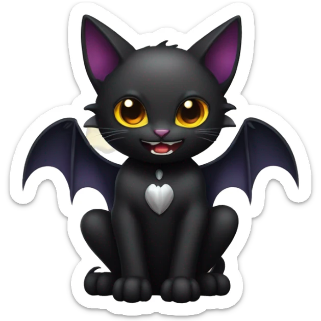Black vampiric Cat-Fakémon with big fangs and bat wings on head and bat wings on back full body sticker