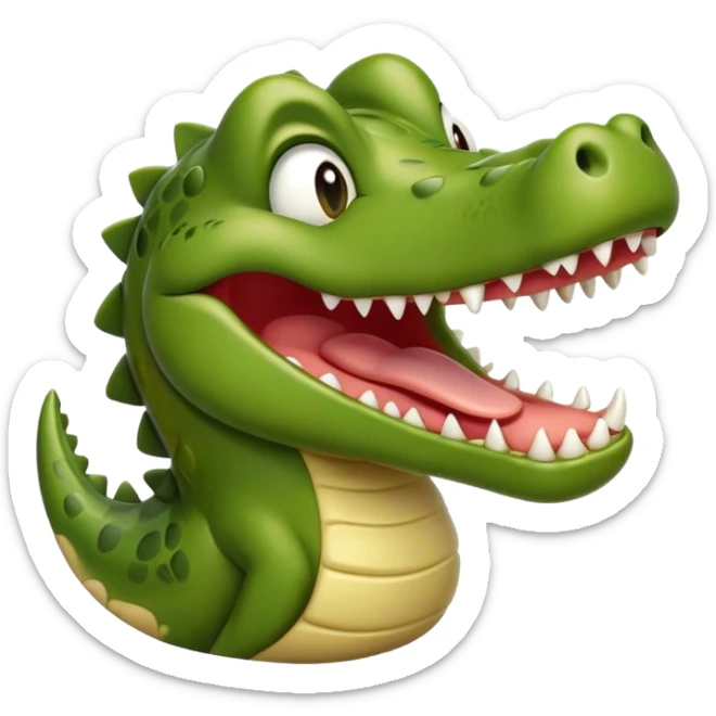 Cinematic Realistic Cute Yawning Crocodile Portrait Emoji, Head tilted slightly with a dramatic, wide-open yawn, showcasing a soft, textured olive-green hide with gently drooping jaws and half-closed, drowsy eyes rendered in exquisite natural detail, high shine, relaxed yet expressive, styled with a dash of primal charm, soft glowing outline, capturing the essence of a sleepy yet affectionate crocodile that appears ready to stretch out and drift into a deep, ancient slumber! sticker