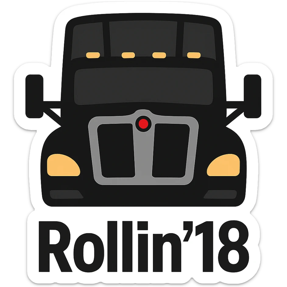 Edit the image of the truck by moving the text 'Rollin' 18' to the bottom of the truck. Keep the text bold and clear. The style should be emoji style with no background. sticker