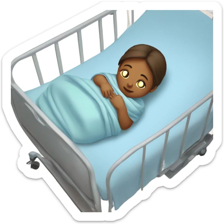 A mother lying on a hospital bed, cradling her newborn baby wrapped in a soft blue swaddle blanket.






 sticker