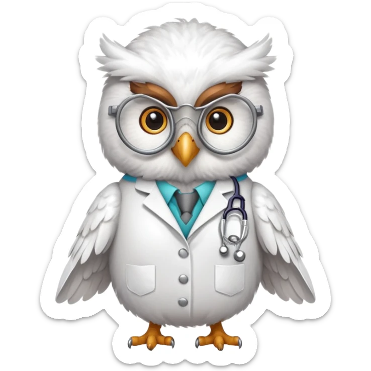 Twilio owl wearing doctor outfit with stethoscope and white coat sticker