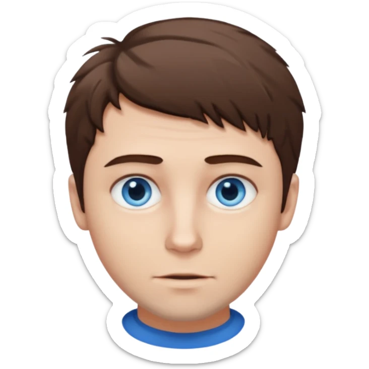 Create an emoji of a man with white skin and short brown but slightly messy hair sticker