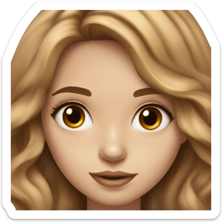 Girl with white skin , thin almond eyes , dark brown eyes , brown wavy hair with caramel balayage sticker