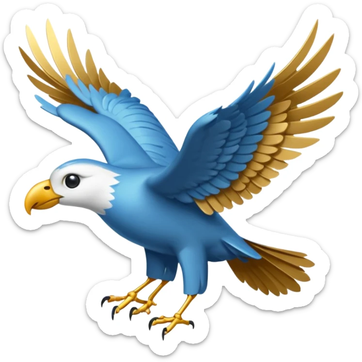 Un petit oiseau mécanique doré avec des ailes délicates et des rouages visibles. Il porte des parchemins enroulés attachés à ses pattes fines, survolant une ville en contrebas. sticker