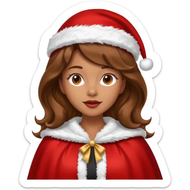 mujer peinandose en la peluqueria y con un gorro de navidad, cabello largo café y ondulado sticker