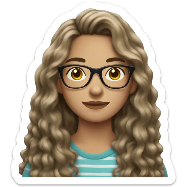 brunette wavy hair teenager with glasses  sticker