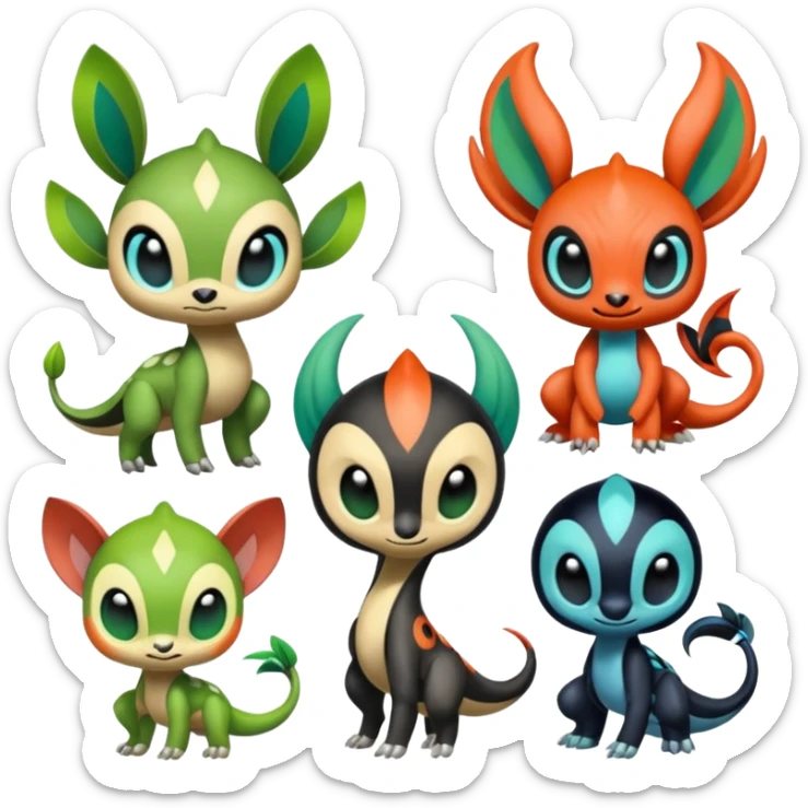 Colorful Exotic Meloetta-Terrakion-Virizion-Venom-Stitch-Fakémon-creature-hybrid sticker
