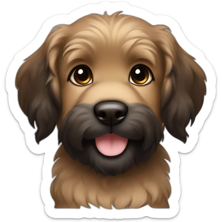 bouvier fawn brown and black puppy face very long hair smiling dark ears sticker