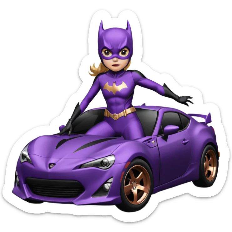 Satin black and rose gold 60’s Batgirl themed Scion FR-S hot rod (tight fitting purple suit) sticker
