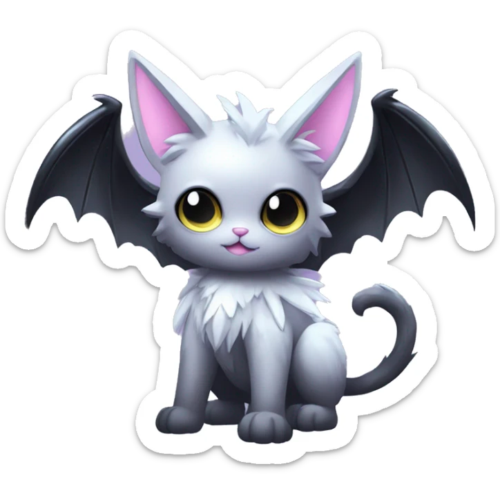 Shiny Cool Punk pastel Black beautiful ethereal fantasy Kawaii Sona Fakemon-cat-animal with edgy bat-wings-ears Full Body sticker