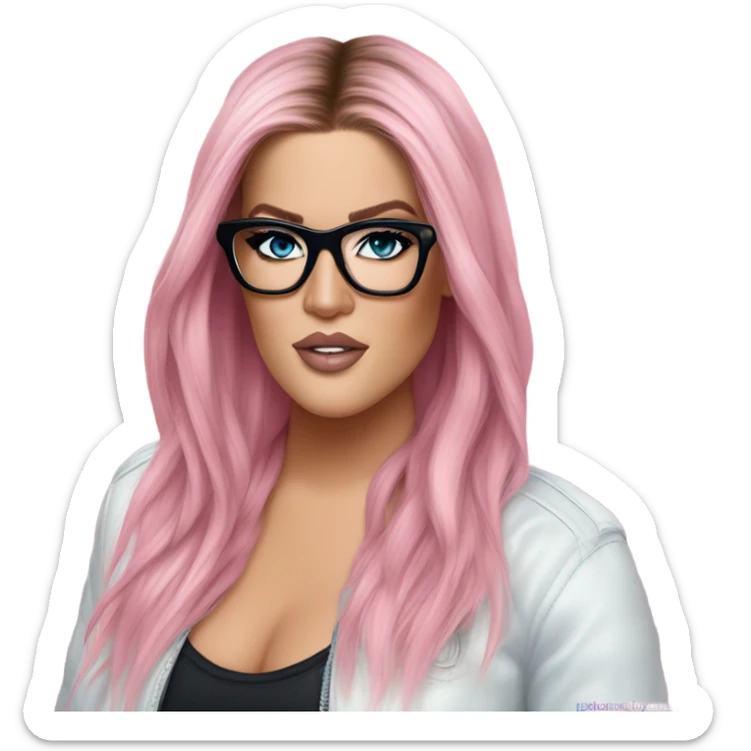 Photo Realistic khloe kardashian stylish pink hair BLUE eyes and glasses rock chick sticker