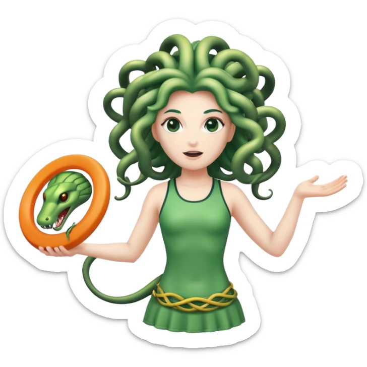 medusa, with snakes as hair, wearing an athletic outfit, throwing a frisbee sticker