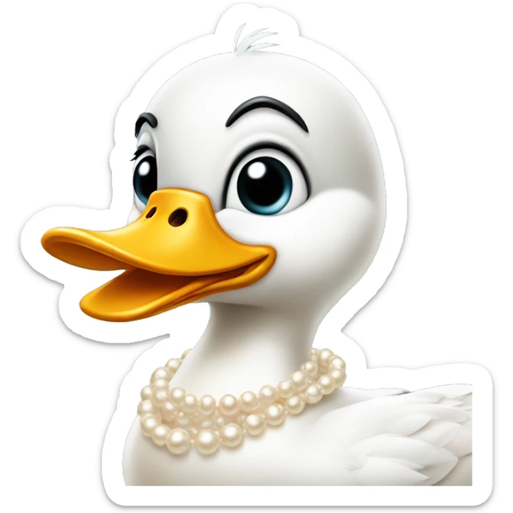 duck with eyelashes that are long and a pearl necklace. a profile of the face sticker