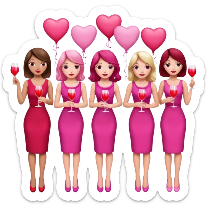galentines party : change their outfits in red and pink, add pink heart balloons and pink cocktails in their hands sticker