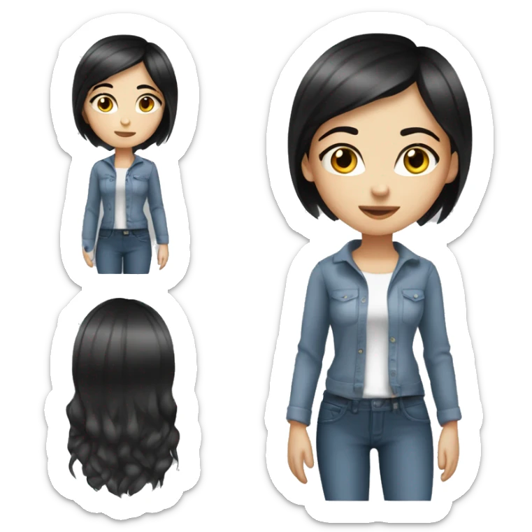 a girl with fair skin, straight black hair, gray-blue eyes, standing,very beautiful,very hot,model sticker