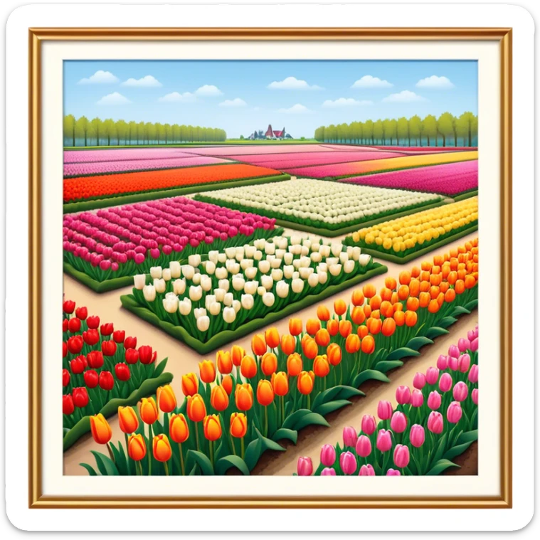 Cinematic Realistic Keukenhof Gardens Landmark Emoji, showcasing expansive tulip fields rendered with crisp, lifelike detail and radiant lighting. sticker
