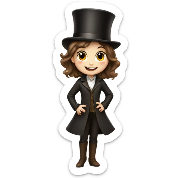 happy white little girl - brown hair- magician- top hat sticker
